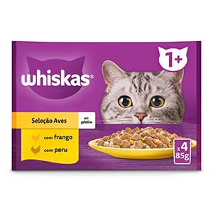 Alim Gato WHISKAS Hum Sq 1+ Aves 4x85gr
