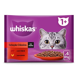 Alim Gato WHISKAS Hum Sq 1+ Carne 4x85gr