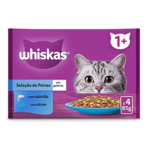 Alim Gato WHISKAS Hum Sq 1+ Peixe 4x85gr