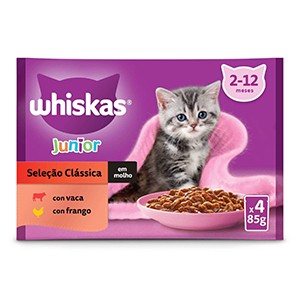 Alim Gato WHISKAS Hum Sq Jr Carne 4x85gr